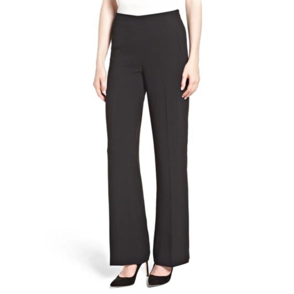 CeCe Black Flowy Crepe Straight Leg Trousers Sz 8